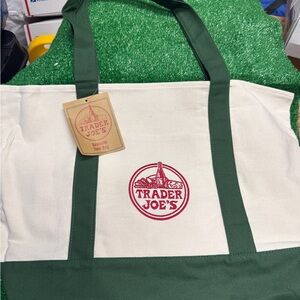 Trader Joe’s Big Tote Bag - Cream with Green Straps